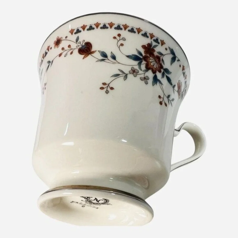 Noritake Ivory China Adagio 7237 Footed Cup Saucer Set‎ Vtg Floral gold accents